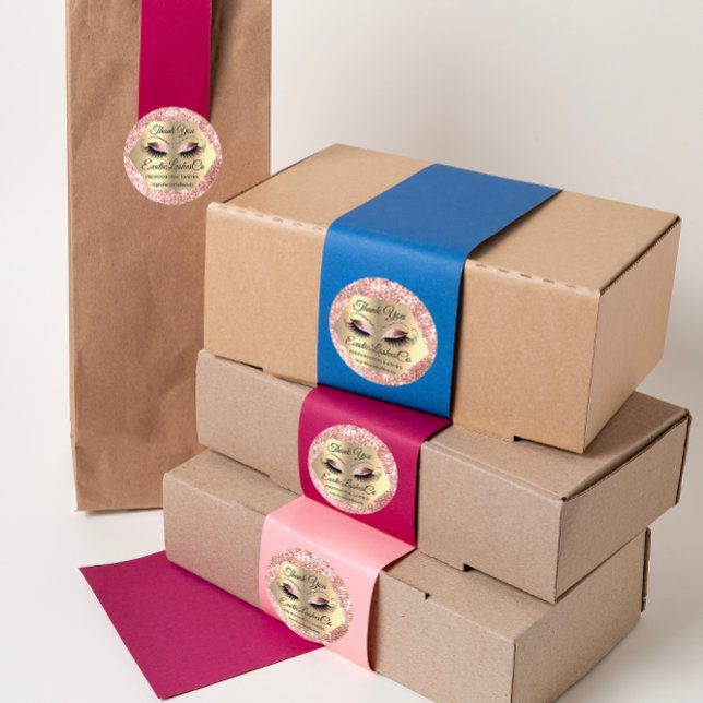 Adesivo Lash Obrigado Makeup Artist Dourado Eyes Rosa (Lash Thank YOU Makeup Artist Gold Eyes Rose Classic Round Sticker)