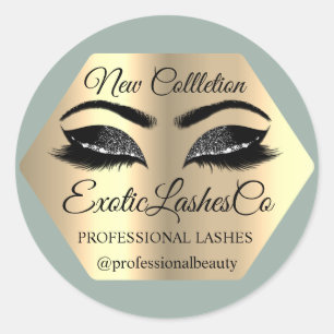 Adesivo Lash Packaging Makeup Artist Dourado Eyes Mint