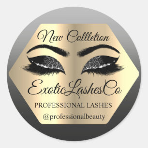 Adesivo Lash Packaging Makeup Artista Dourado Olhos Pretos