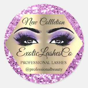 Adesivo Lash Packaging Makeup Artista Dourado Roxo Olhos