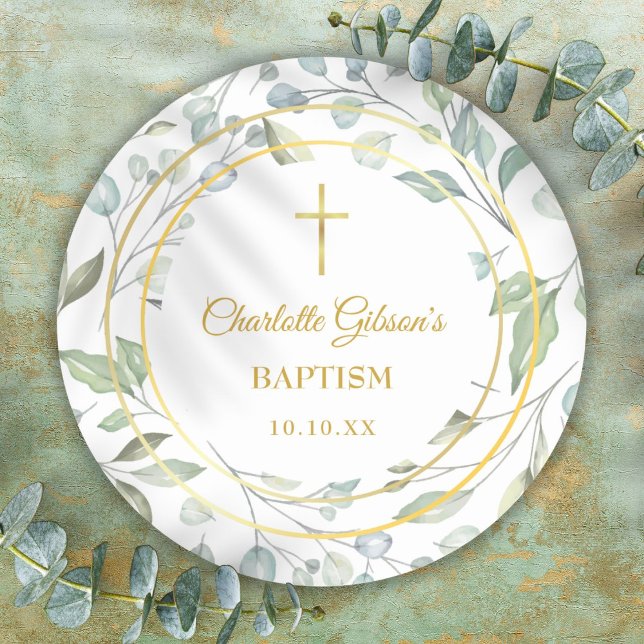 Adesivo Laurel Garland Faux Gold Foil Baptism Christening (Laurel Garland Faux Gold Foil Baptism Christening Classic Round Sticker)