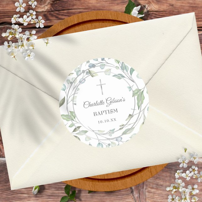 Adesivo Laurel Garland Faux Silver Baptism Christening (Criador carregado)