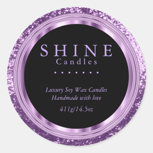 Adesivo Lavanda brilhante e rótulos pretos (Frente)