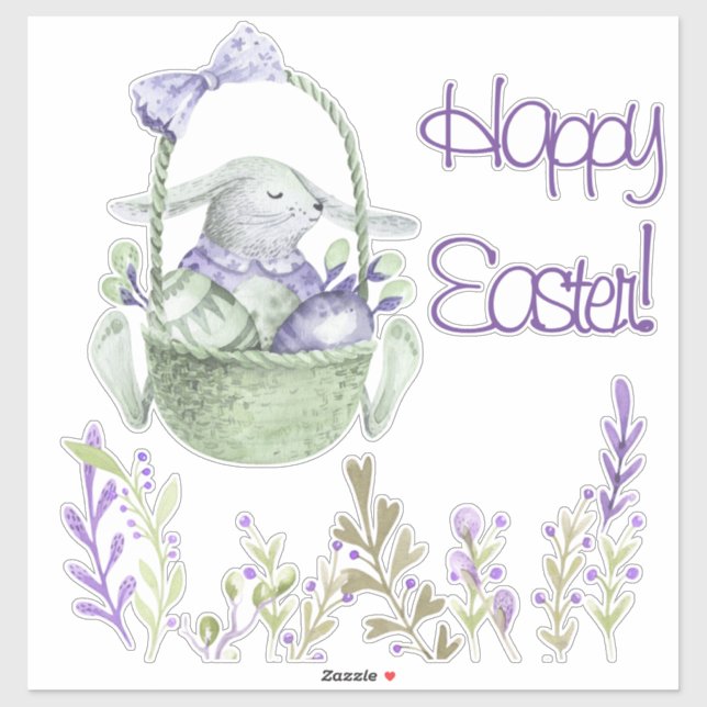 Adesivo Lavanda de Aquarela Coelho Branco ou Claro (Folha)