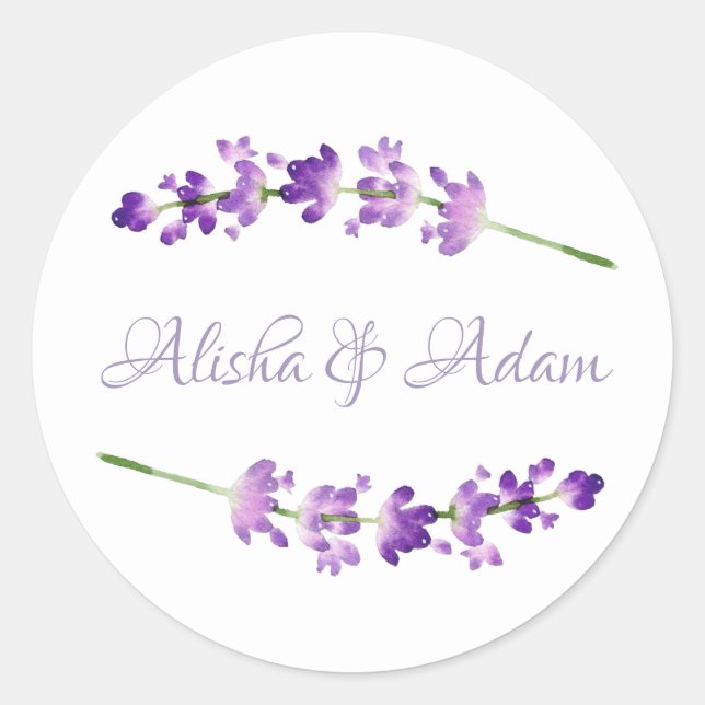 Adesivo Lavanda de Aquarela com Seal de Casamento (Frente)
