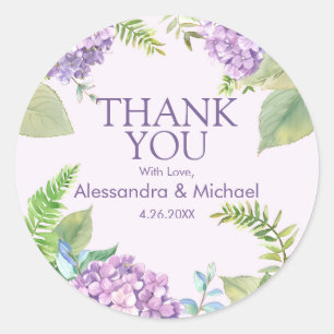 Adesivo Lavanda de Watercolor Hydrangea Casamento Obrigado
