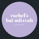 Adesivo Lavanda do Bat Moderno Mitzvah Roxo Personalizado<br><div class="desc">Lavanda de Bat Moderno Mitzvah Roxo - Adesivo redondo personalizado</div>