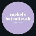 Adesivo Lavanda do Bat Moderno Mitzvah Roxo Personalizado<br><div class="desc">Lavanda de Bat Moderno Mitzvah Roxo - Adesivo redondo personalizado</div>