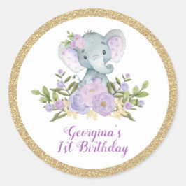 Adesivo Lavanda Dourada de Elefante Roxo Obrigado