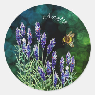 Adesivo Lavanda e abelha pintadas com aquarelas