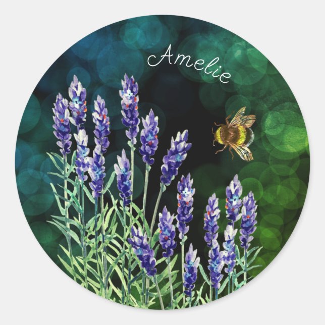 Adesivo Lavanda e abelha pintadas com aquarelas (Frente)