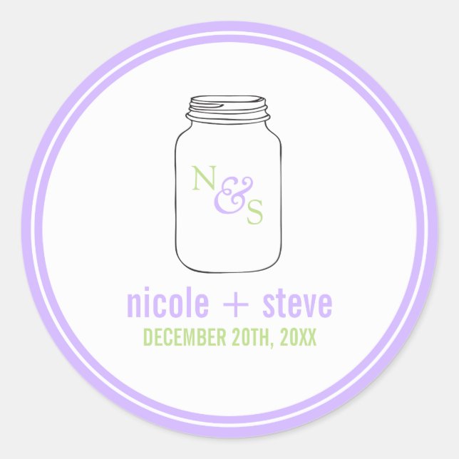 Adesivo Lavanda e Casamento de Mason Jar Monogrammed Verde (Frente)