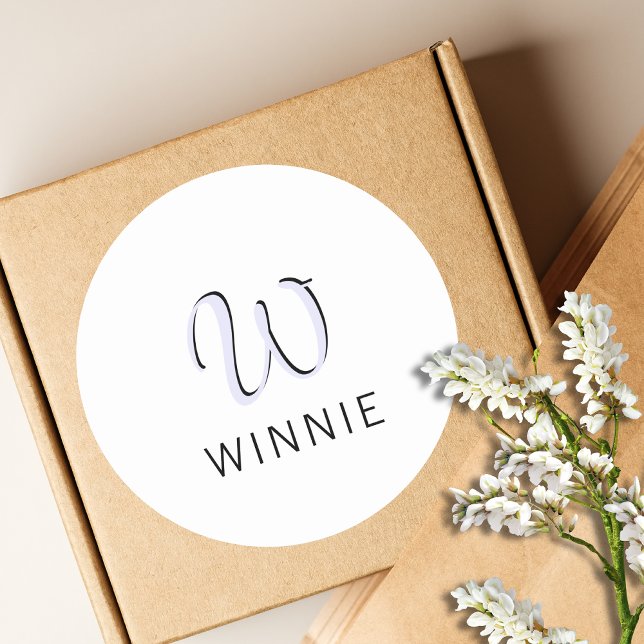 Adesivo Lavanda Elegante Inicial Nome Preto | Moderno  (Criador carregado)