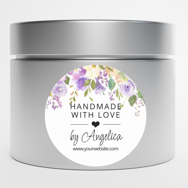 Adesivo Lavanda Floral Lilás Pequenas Empresas Amor Feito  (Floral Lavender Lilac Small Business Handmade Love Classic Round Sticker)