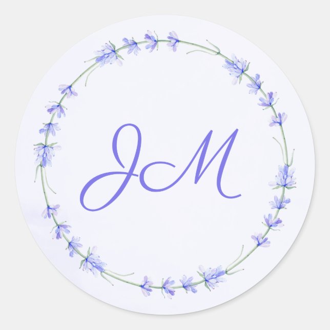 Adesivo Lavanda Floral Wreath Monogramas Vinhetas de Casam (Frente)