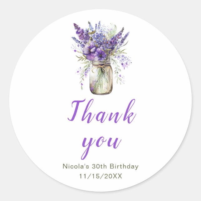 Adesivo Lavanda Mason Jar Birthday (Frente)