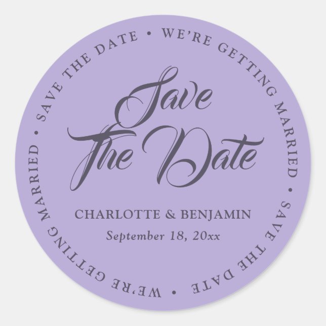 Adesivo Lavanda Purple Typografia Casamento Salvar Data (Frente)
