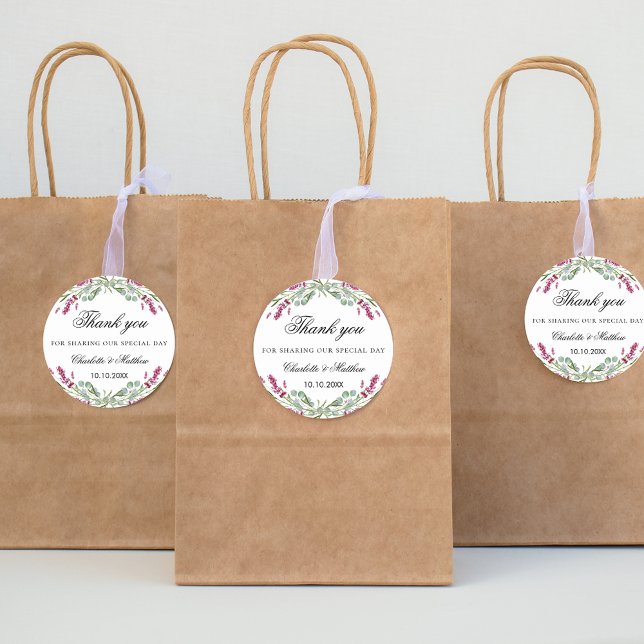 Adesivo Lavanda rosa verde obrigado de casamento (Criador carregado)