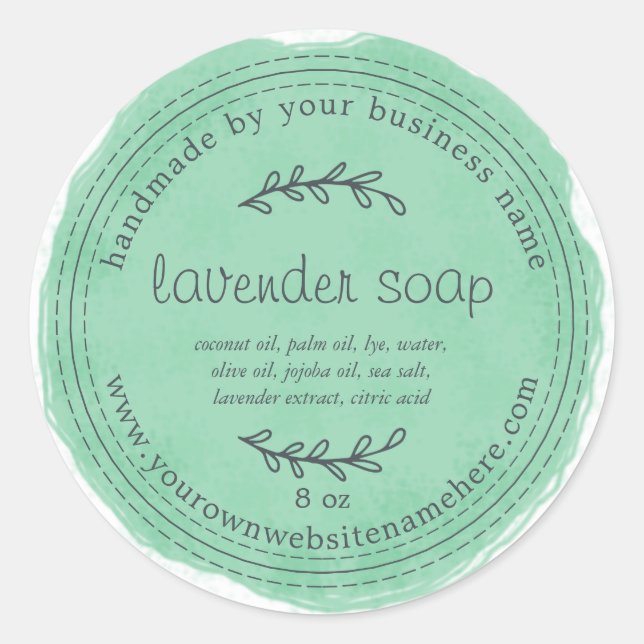 Adesivo Lavanda Russo de Sabão Feito À Mão Verde (Frente)