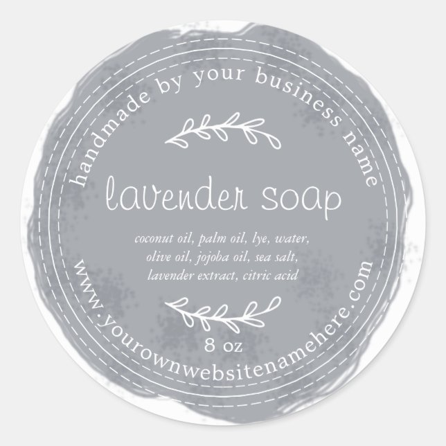 Adesivo Lavanda Rústica Feita à Mão Sabão Água Azul Escuro (Frente)