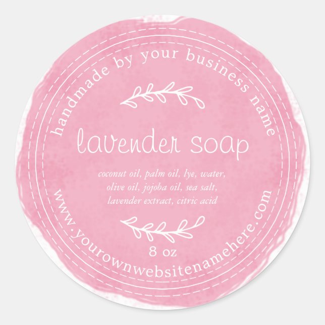 Adesivo Lavanda Rústica, Feita À Mão, Sabor Aquático, Rosa (Frente)