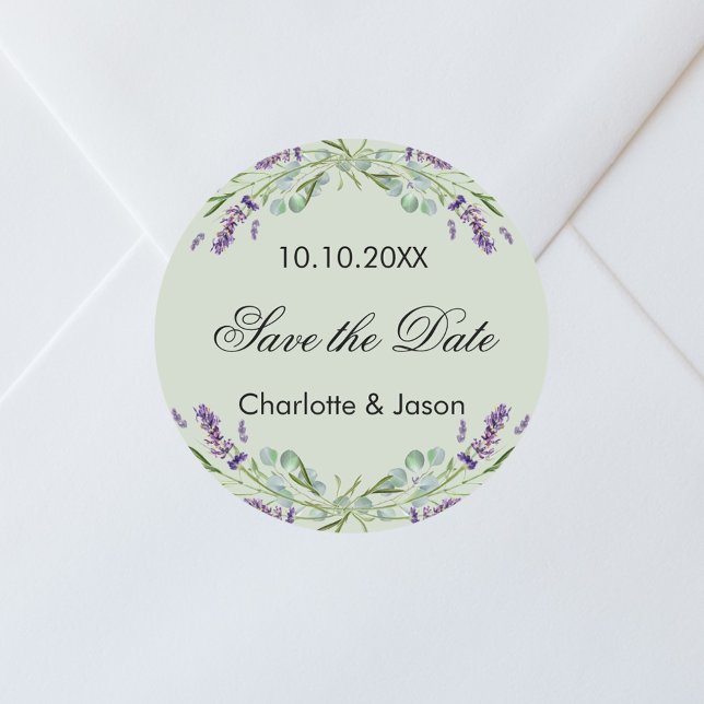Adesivo Lavanda sábio, casamento verde Salve a data (Criador carregado)