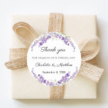 Adesivo Lavender eucalyptus wedding thank you<br><div class="desc">Seal your wedding favors with this elegant lavender thank you sticker. The design features a delicate watercolor wreath of purple lavender sprigs and soft green eucalyptus foliage. These labels are perfect for late summer or fall weddings following a rustic garden theme.</div>