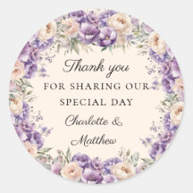 Lavender florals cream champagne wedding thank you