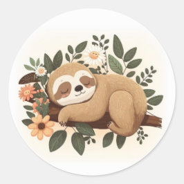 Adesivo Lazy sloth sleeping on a branch cartoon