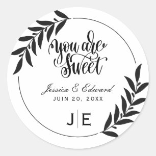 Adesivo Leaf Elegante Simples, preto e branco Monograma