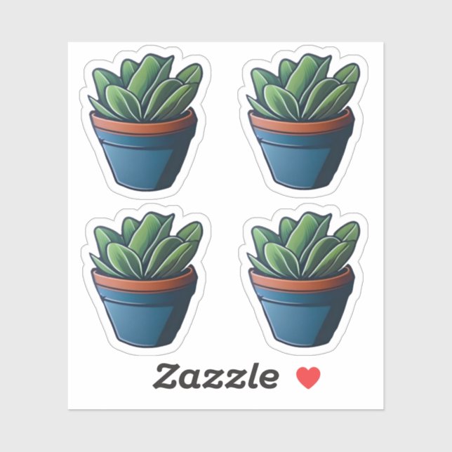 Adesivo Leafy Green Houseplant in Blue Pote (Folha)