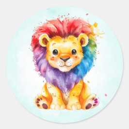 Adesivo Leão Colorido de Aquarela Qualquer Chá de fraldas 