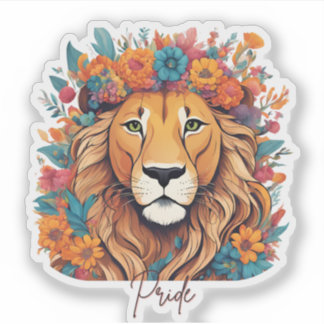 Adesivo Leão com uma Maneira de Flores