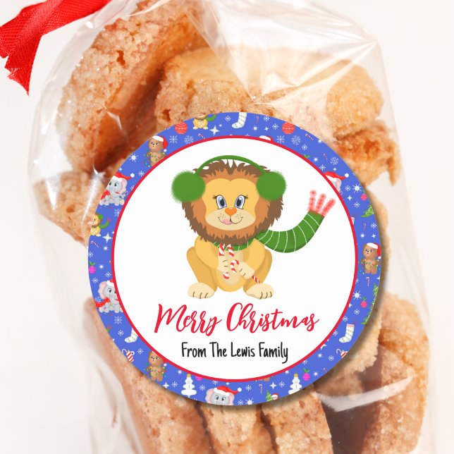 Adesivo Leão de bebê bonito com zoológico Feliz Natal (Criador carregado)