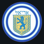 Adesivo Leão de Judah Emblem Ariel Hebrew Sticker<br><div class="desc">Um adesivo redondo com uma imagem de um leão azul e amarelo de Judah emblema com Ariel em hebraico no topo, e bordas grandes duplas azuis aparadas em azul claro em branco. Consulte confetti, etiqueta e papel de embalagem correspondentes. Veja toda a coleção do Chanucá Sticker na categoria CARDS &...</div>
