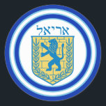 Adesivo Leão de Judah Emblem Ariel Hebrew Sticker<br><div class="desc">Um adesivo redondo com uma imagem de um leão azul e amarelo de Judah emblema com Ariel em hebraico no topo, e bordas grandes duplas azuis aparadas em azul claro em branco. Consulte confetti, etiqueta e papel de empacotamento correspondentes. Veja toda a coleção do Chanucá Sticker na categoria CARDS &...</div>