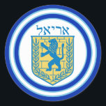 Adesivo Leão de Judah Emblem Ariel Hebrew Sticker<br><div class="desc">Um adesivo redondo com uma imagem de um leão azul e amarelo de Judah emblema com Ariel em hebraico no topo, e bordas grandes duplas azuis aparadas em azul claro em branco. Consulte confetti, etiqueta e papel de embalagem correspondentes. Veja toda a coleção do Chanucá Sticker na categoria CARDS &...</div>