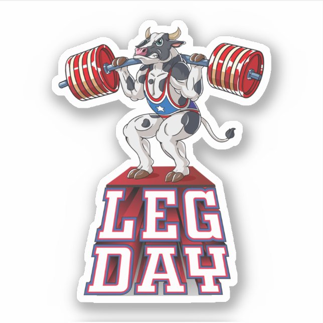 Adesivo Leg Day Cow Weight Lifting Squat Gym. Perfect desi (Frente)