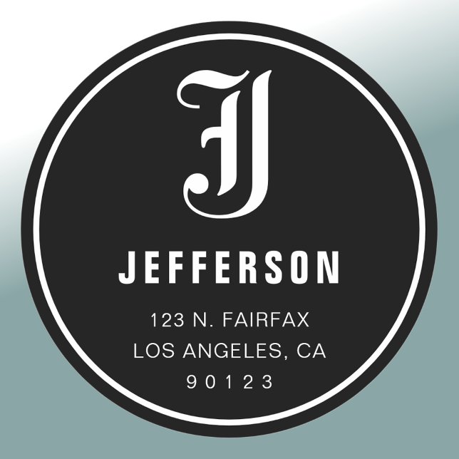 Adesivo Legal endereço personalizável e monograma | B&W (Criador carregado)