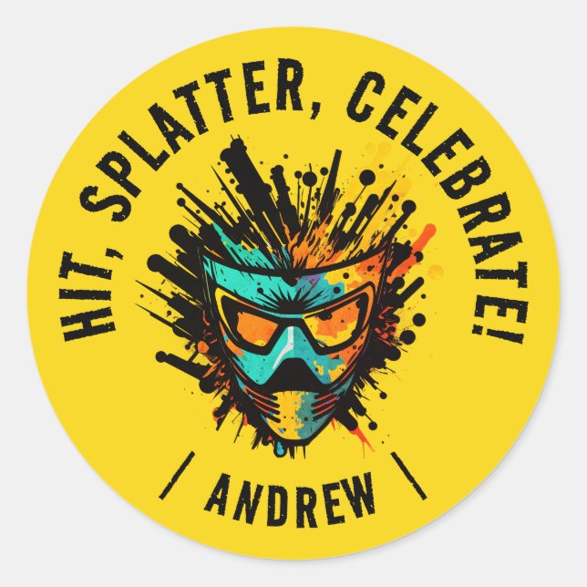 Adesivo Legal Festa de aniversário de Paintball Amarelo Mo (Frente)