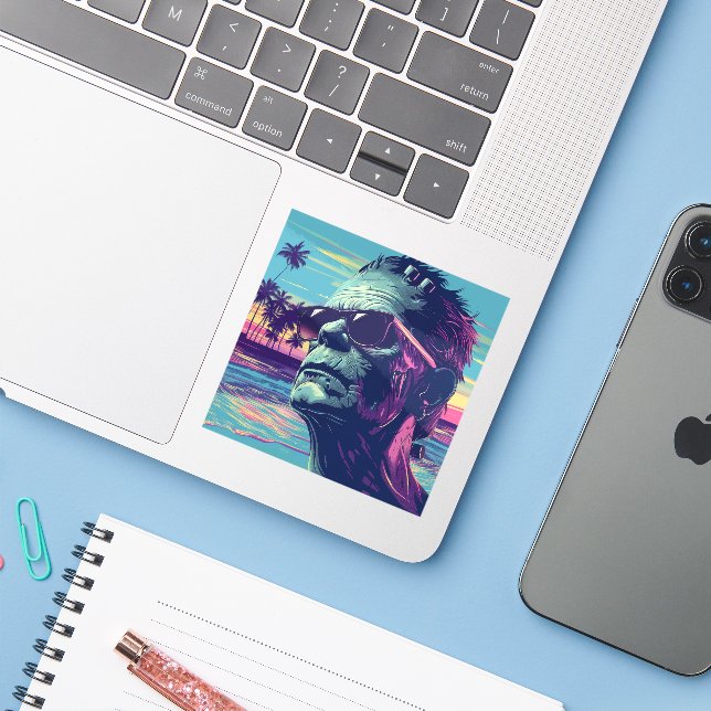Adesivo Legal Frankenstein Retro Sunset Halloween (Notebook com iPhone)