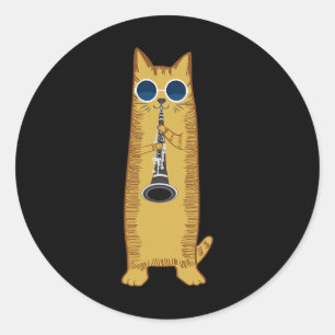 Adesivo Legal Gato A Tocar O Hipster Hippy Clarinet Design