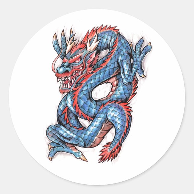 Adesivo Legal Tatuagem de Dragão Oriental Azul (Frente)