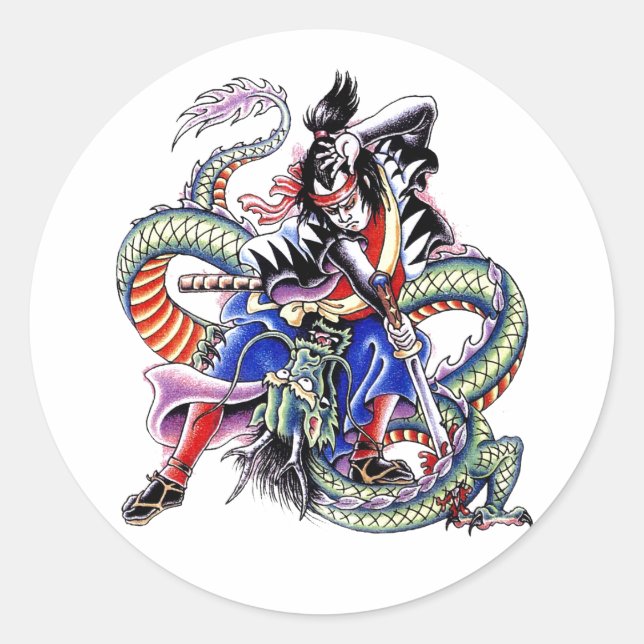 Adesivo Legal tatuagem do Samurai Fight Dragon (Frente)