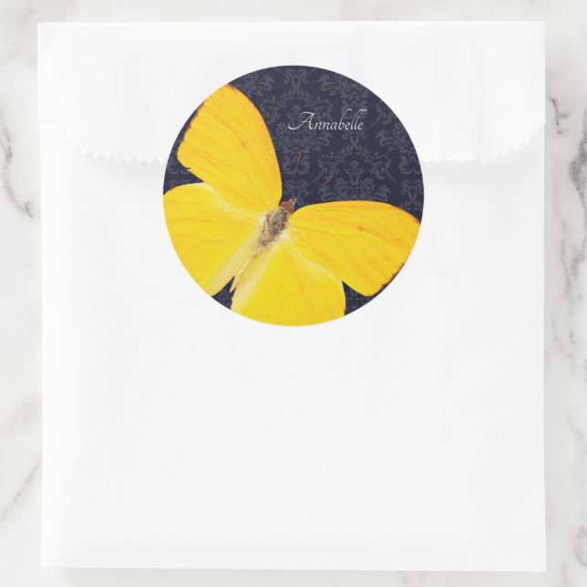 Adesivo Legenda Yellow Butterfly Black Damask Add Name (Bolsa)