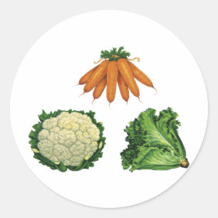 Adesivo Legumes Antigos; Cenouras, Couve-Flor, Alface
