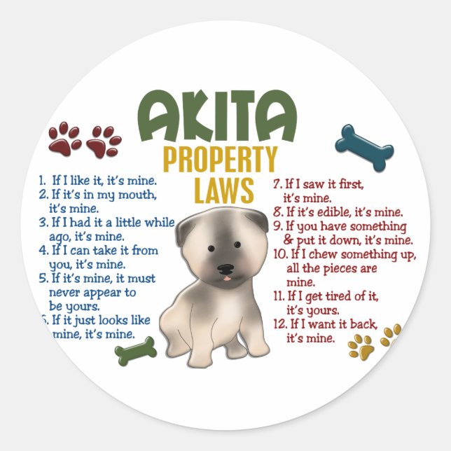 Adesivo Lei de Propriedade Akita 4 (Frente)