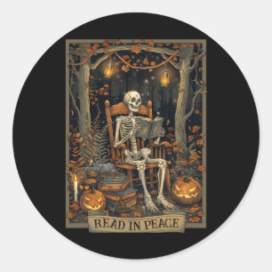 Adesivo Leia Em Paz: Skeleton Halloween Lê Livros Banidos