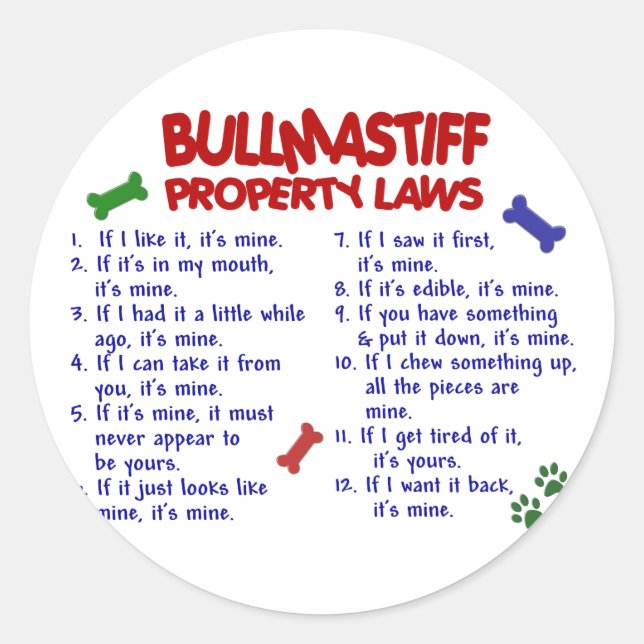 Adesivo Leis de propriedade BULLMASTIFF 2 (Frente)
