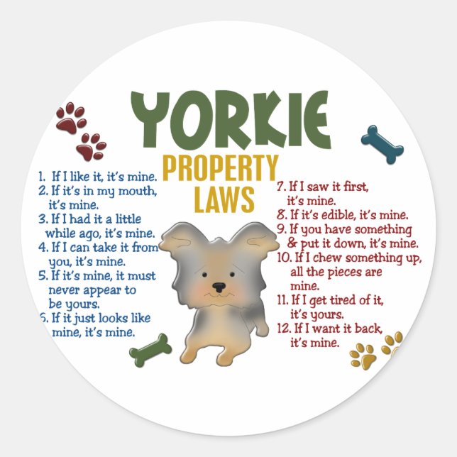 Adesivo Leis de Propriedade Yorkie 4 (Frente)